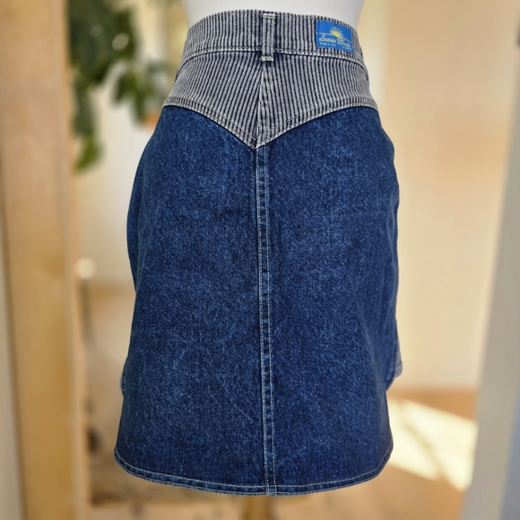 Vintage 70s Striped Waistband Denim Mini Skirt - Blue Western 60s - Picture 3 of 8